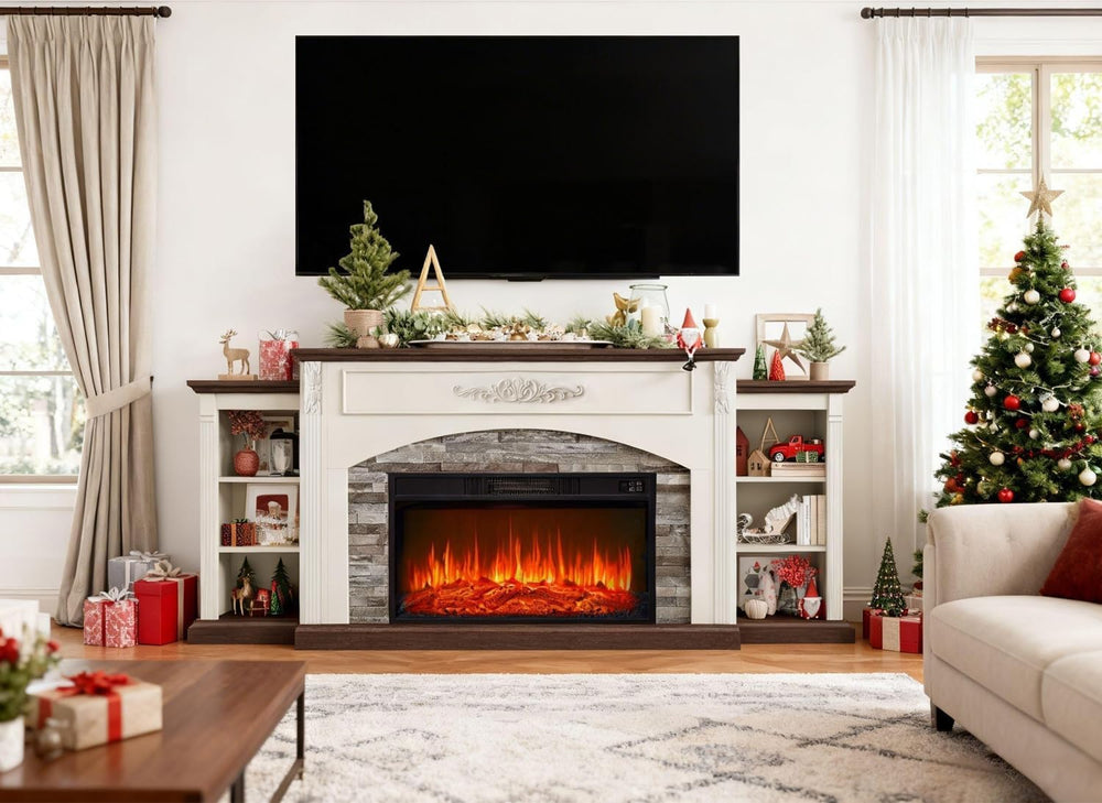 80" Electric Fireplace with Mantel, Fireplace TV Stand for TVs Up to 90 ...