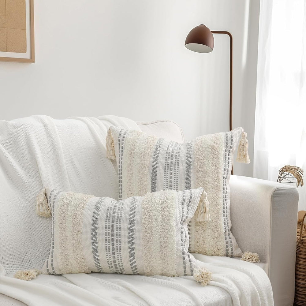 decorUhome Beige and Cream White Throw Pillow Covers 18x18 Set of 2