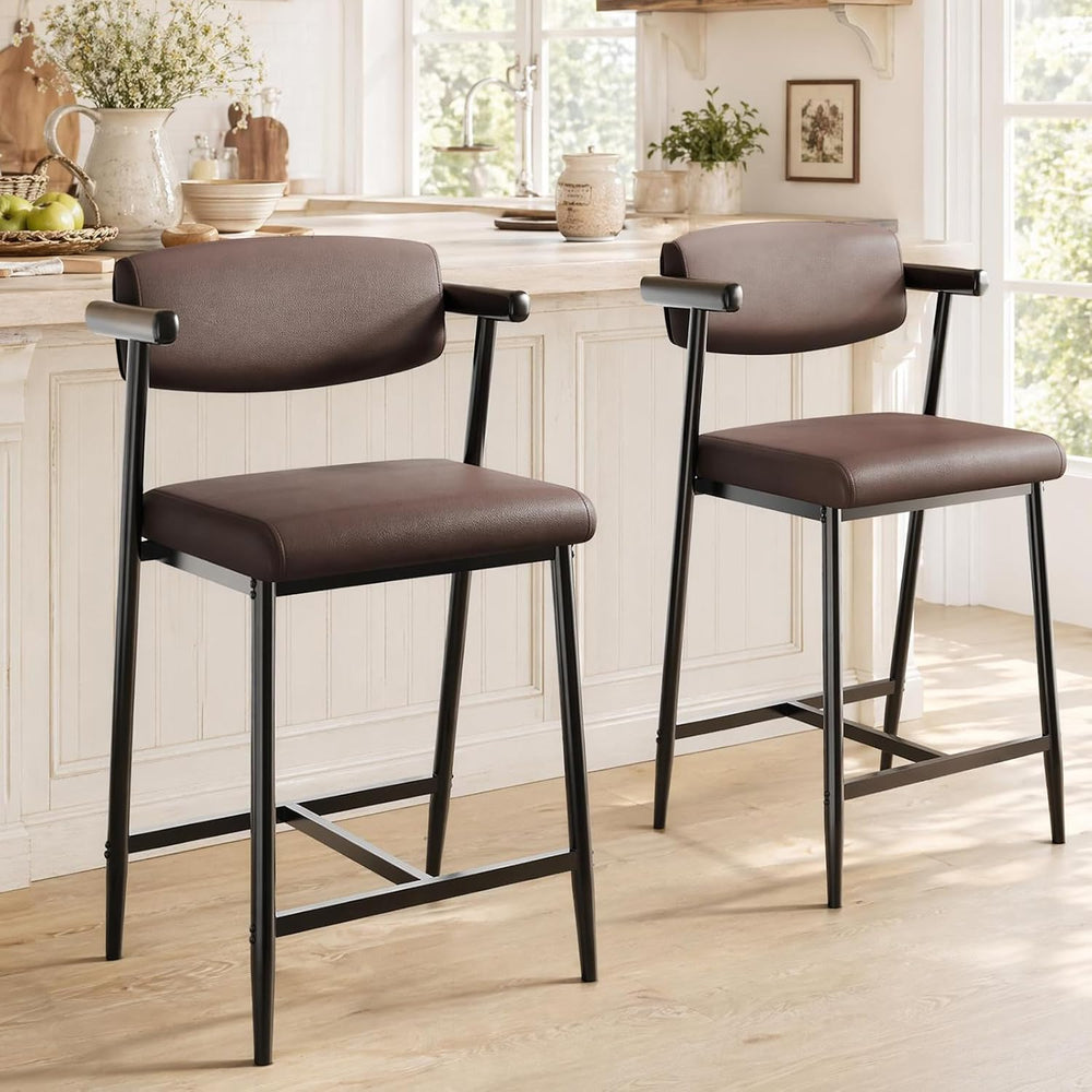 Garvee Bar Stools Set of 2 with Arms & Footrest, 2 Pcs Metal Modern Count...