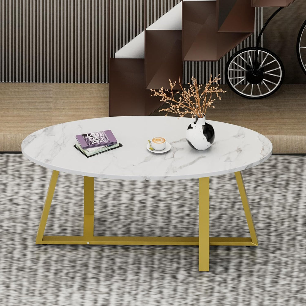 Wolawu Coffee Table White Faux Marble Coffee Table for Living Room,Oval Cente...
