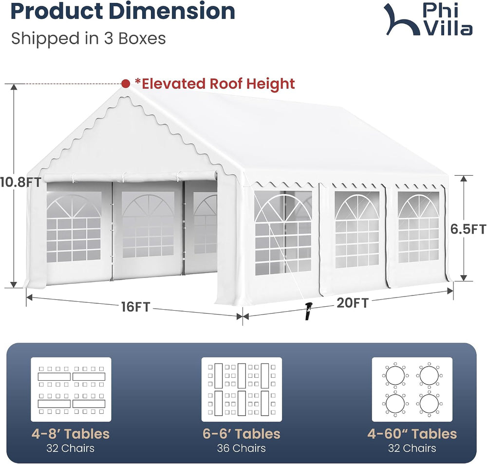 PHI VILLA Party Tent 16x20ft, Heavy Duty Wedding Events Tents for Parties