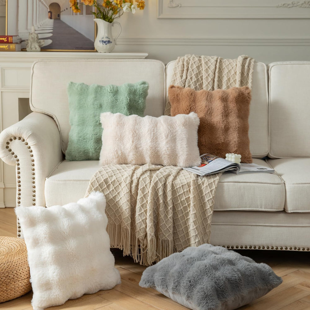 Yaertun Pack of 2 Sage Green Thick Soft Wool Decorative Throw Pillow Covers 2...