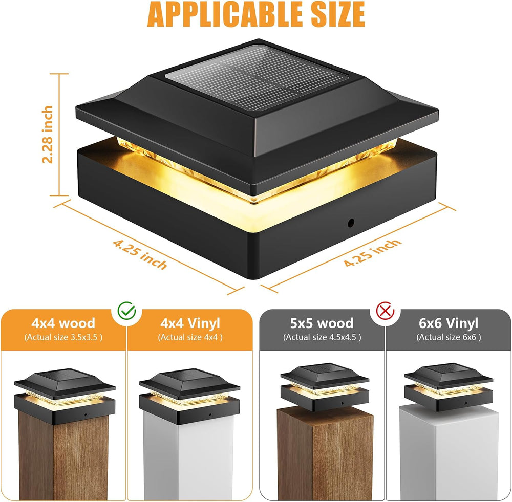4x4 Solar Post Cap Lights 12-Pack, 16 LED Dual Mode for Wood/Vinyl Posts