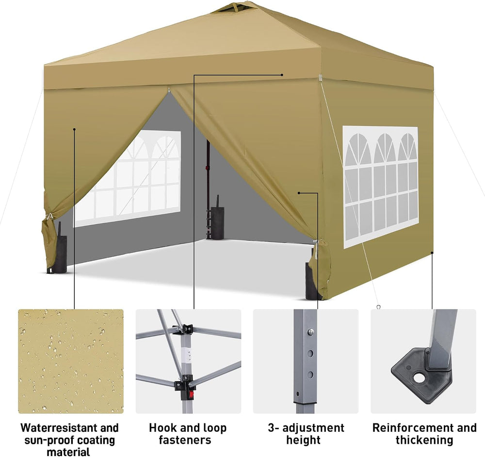 GDY 10x10 Pop Up Canopy Tent with 4 Sidewalls, Easy Set up, Outdoor Silver Co...