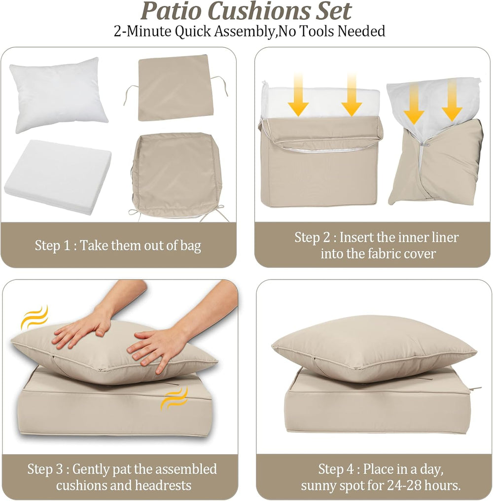 24x24“ Outdoor Deep Seat Cushions Set of 2, Patio Replacement Foam Cushions f...