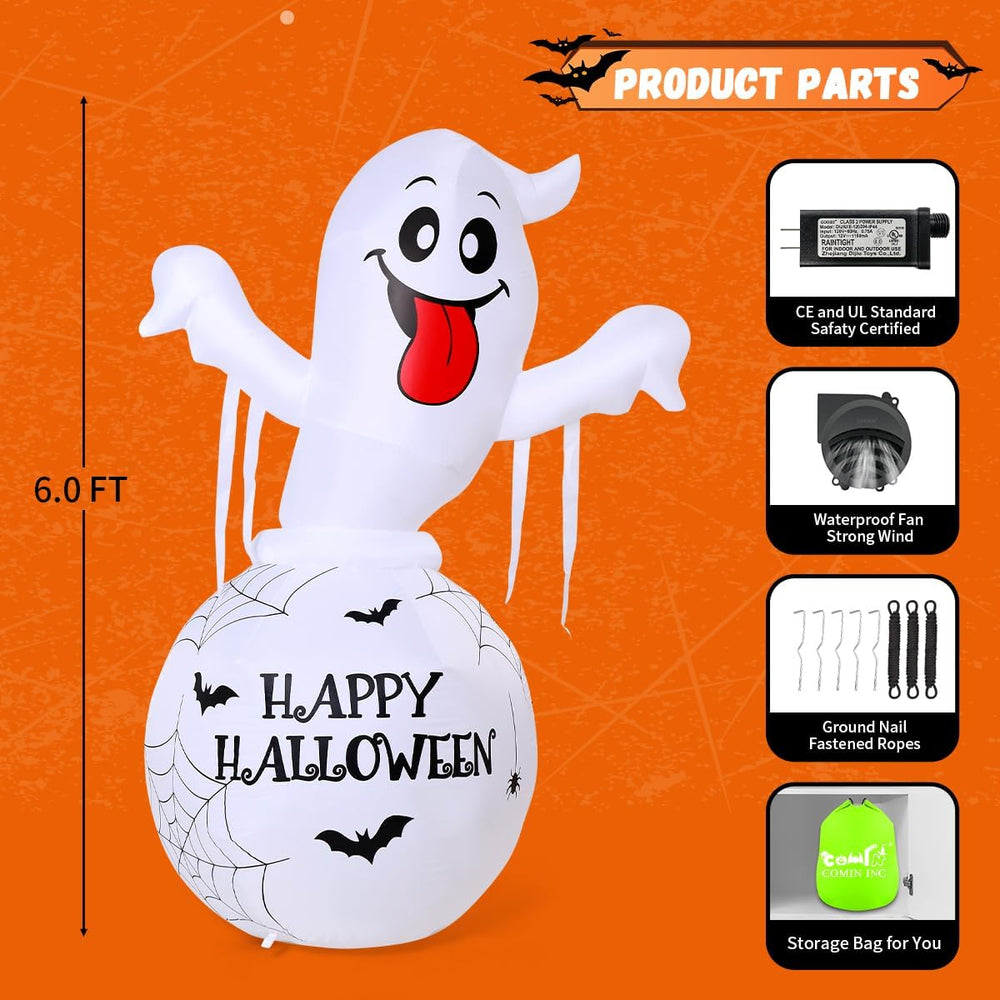 COMIN 6FT Halloween Inflatables Decorations Ghost in Bottle Yard LEDs Decor