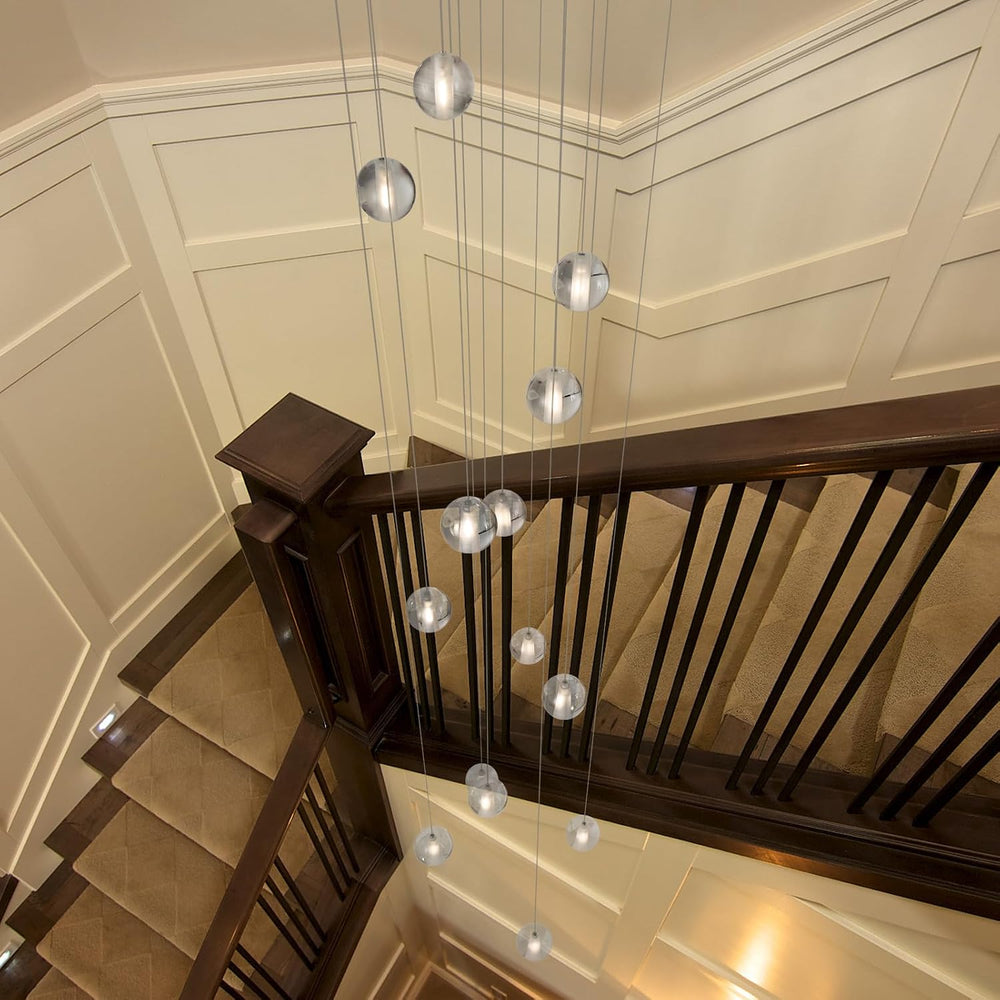 14 Lights Staircase Chandelier for High Ceiling, Dimmable Modern Crystal Rain...