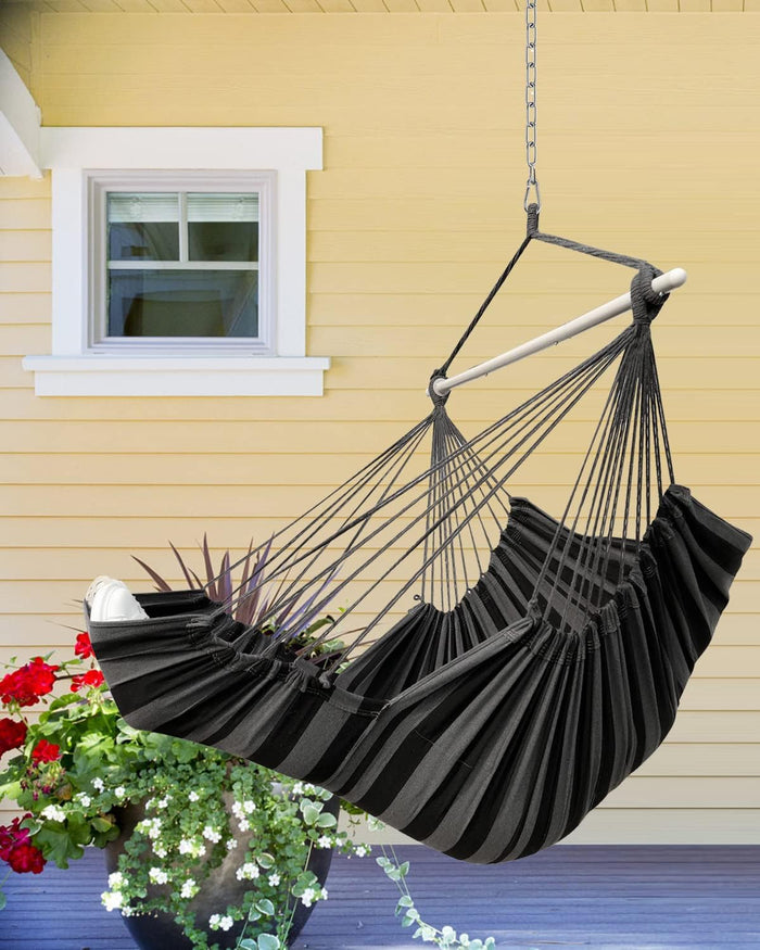 Miztli Hammock Chair Hanging Chair Swing for Bedroom with Foot Rest, Max 500 Lbs, Steel Spreader Bar with Anti-Slip Rings-2 Cushions Included-Indoor and Outdoor