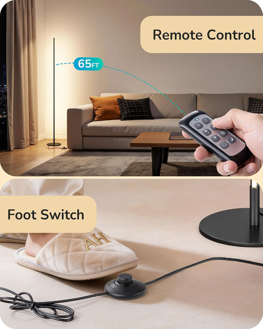EDISHINE 57.5" Floor Lamp with Remote & Foot Switch, Dimmable & ...