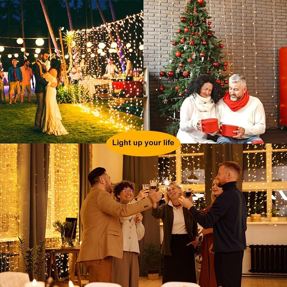 2 Pack Solar Curtain Lights Outdoor Garden Fairy String Lights 300 LED 8 Mode...