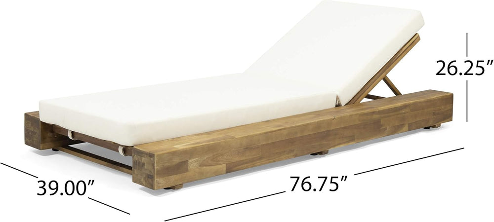 GDFStudio Outdoor Acacia Wood Chaise Lounge and Cushion Sets (Set of 2), and ...