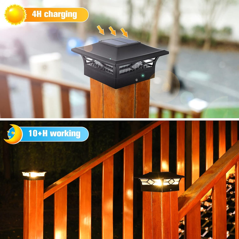 VOLISUN 6Pack Solar Post Cap Lights, 2 Color Modes Deck Lights, Black