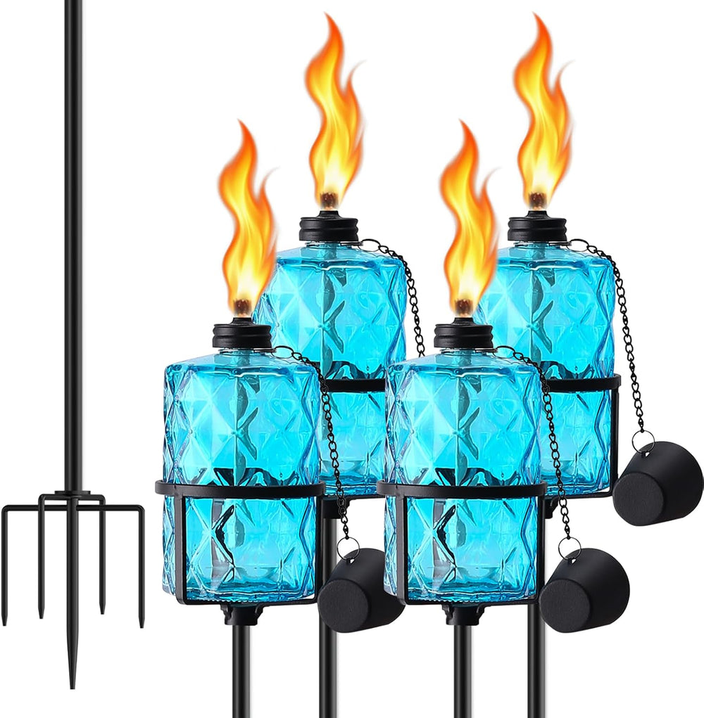 SNOGSWOG Glass Citronella Torches Set of 4, 12 Oz Outdoor Garden Torch with 5...