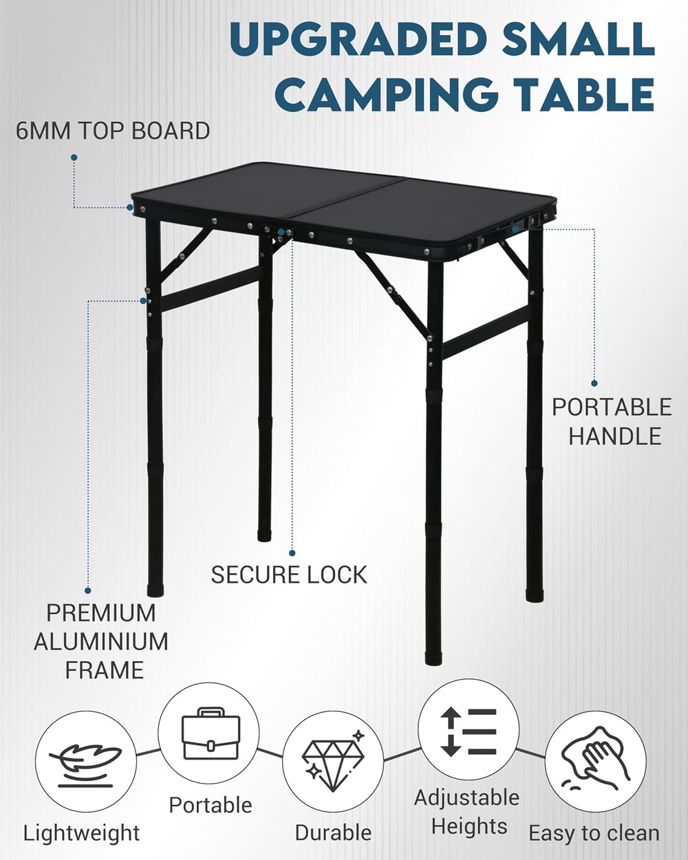 LOFTEY Small Folding Table, 2 ft Portable Camping Table, Adjustable Height