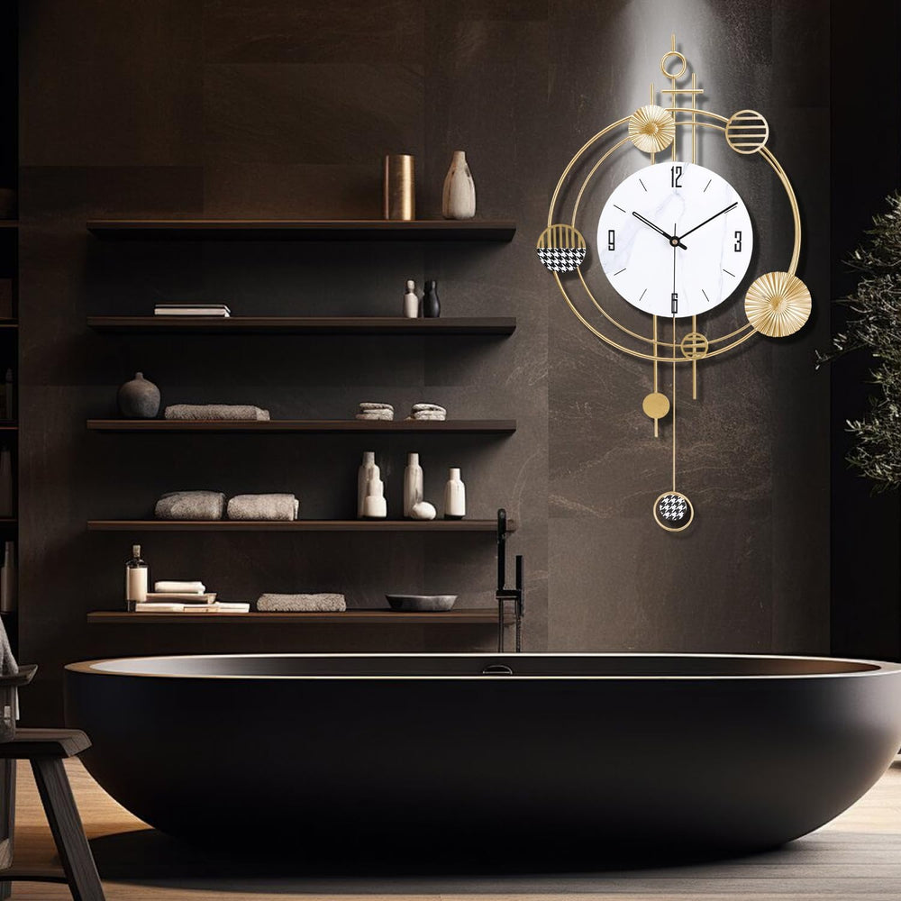 Wall Clock for Living Room, Silent Quality Quartz Battery Operated with Pendu...