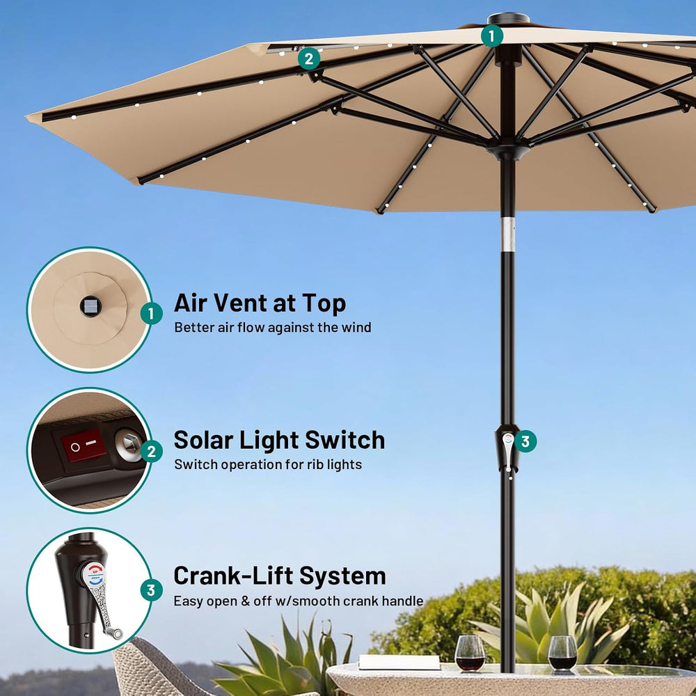 AreShark 9FT Patio Umbrella with Solar Lights, 32 Lighted Pool Umbrella w/Til...