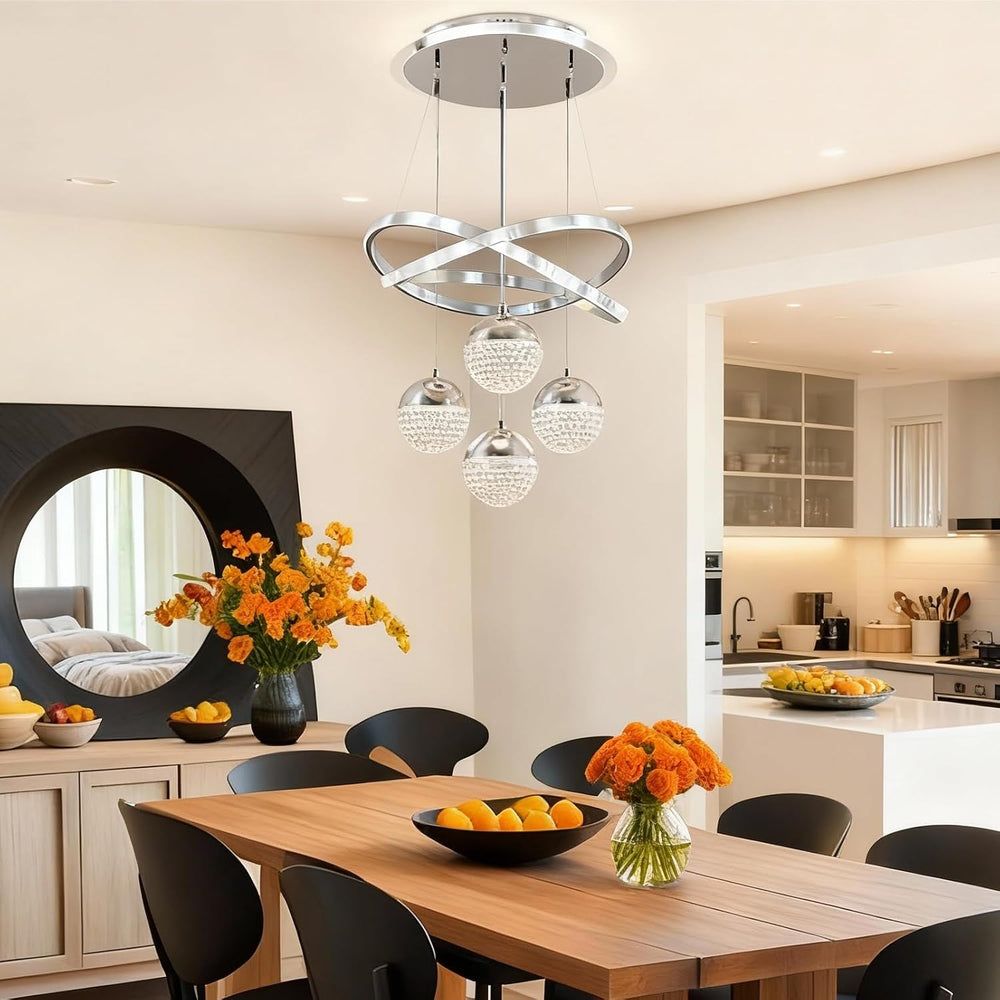 Modern Chrome LED Chandeliers, Pendant Dining Room Light Fixture