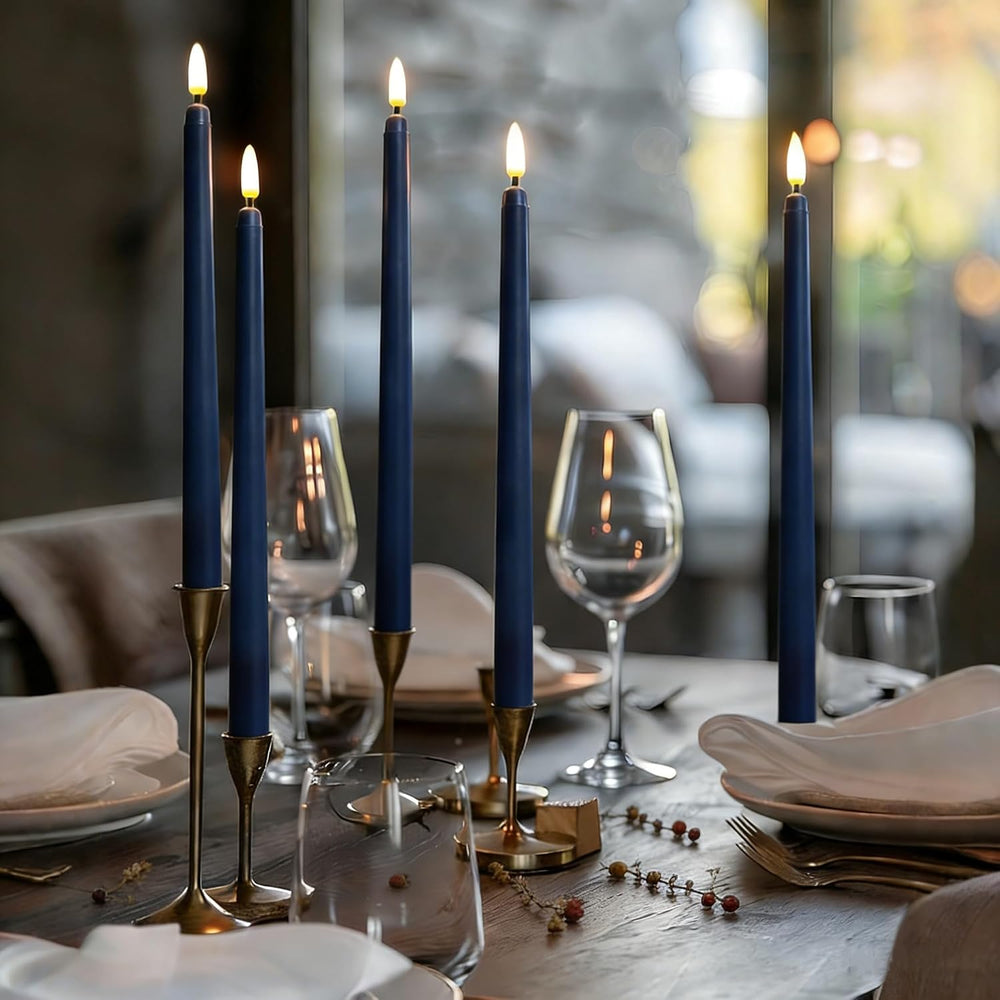 Navy Blue Flameless Taper Candles LED Candlesticks with Remote Set of 12