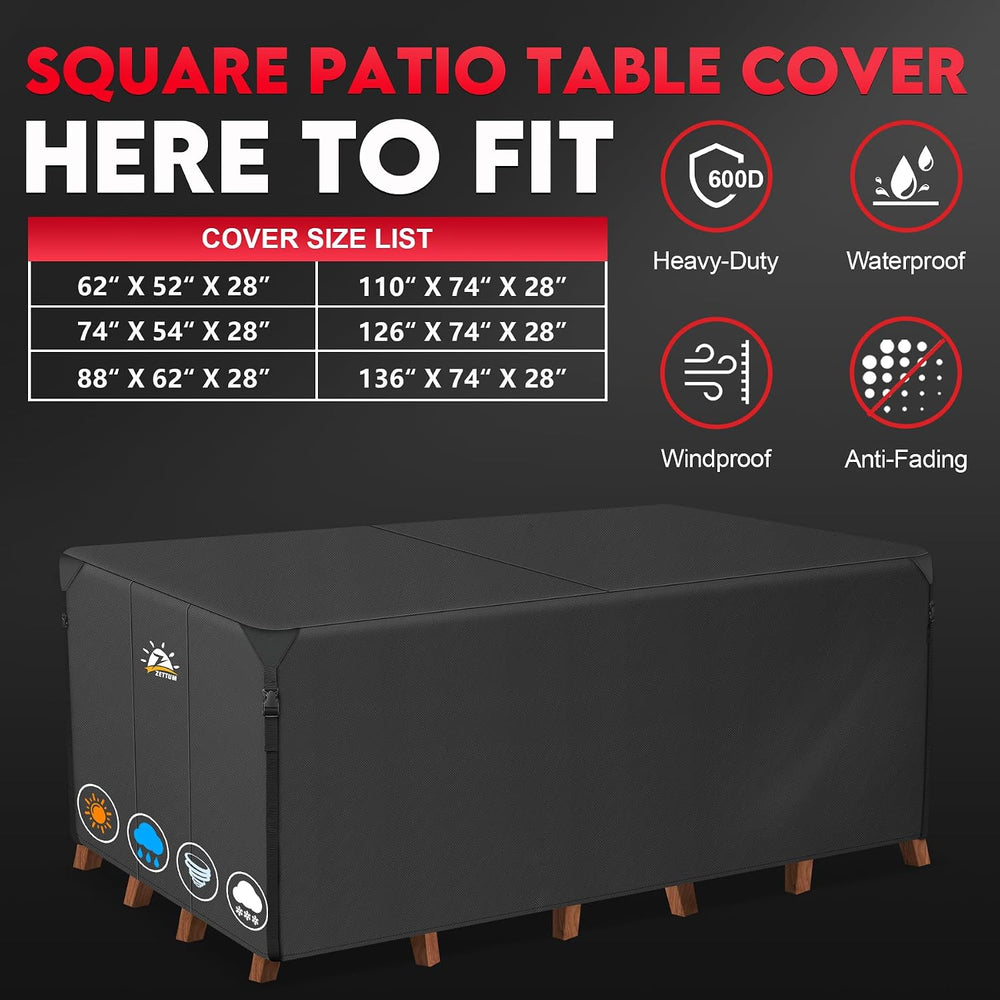 Zettum Patio Furniture Cover Rectangle - 74 Inch Outdoor Table Cover Waterpro...