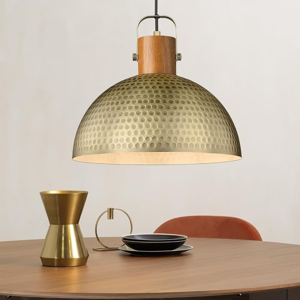 ELYONA 2 Pack Large Hammered Pendant Light Fixtures, 16 Inch Ash Wood Vintage...