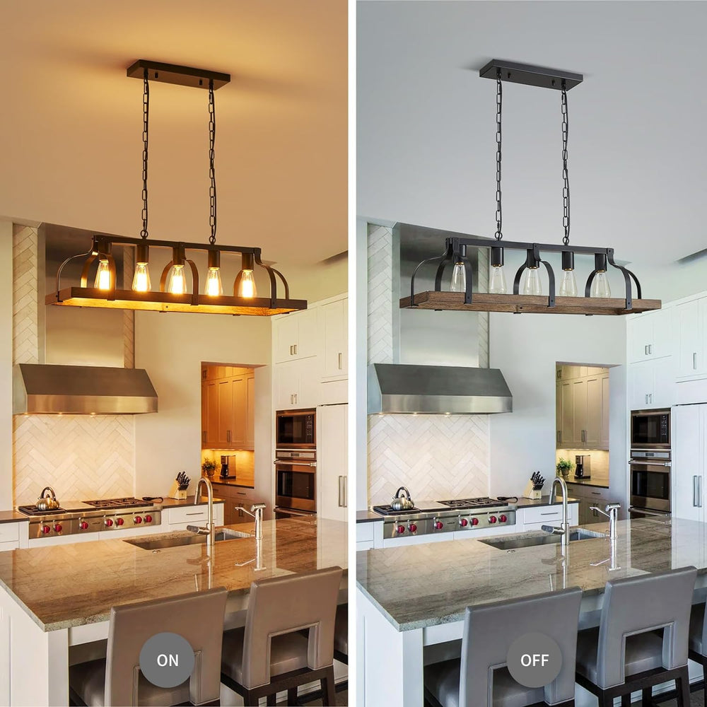 WUZUPS 5-Light Metal Chandelier Imitation Wood Grain Linear Pendant Ceiling L...