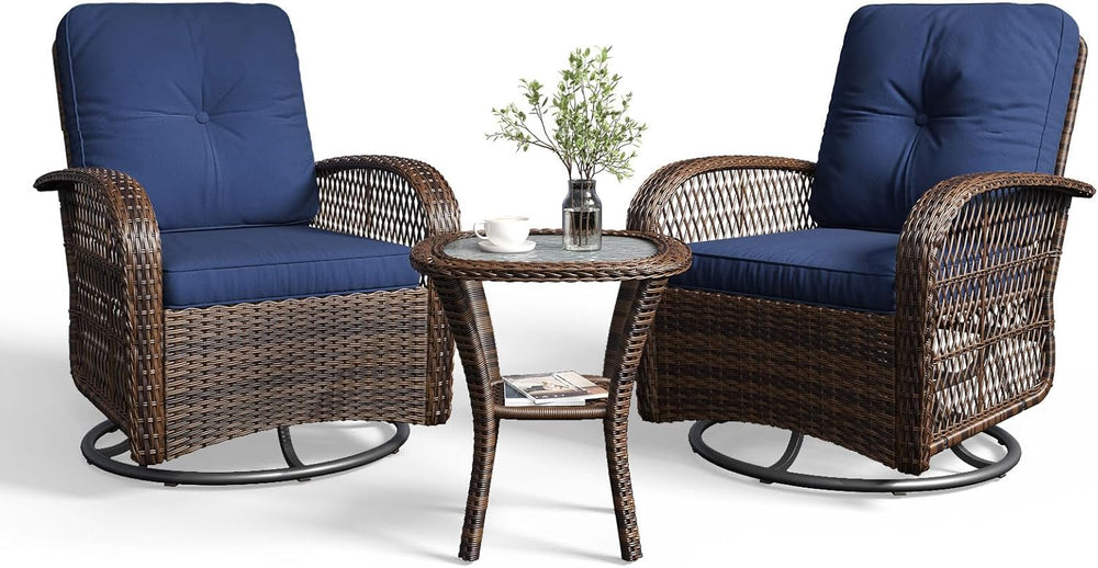 Aoxun 3 Pieces Patio Furniture Set, Patio Swivel Rocker Chairs Set of 2, Wick...