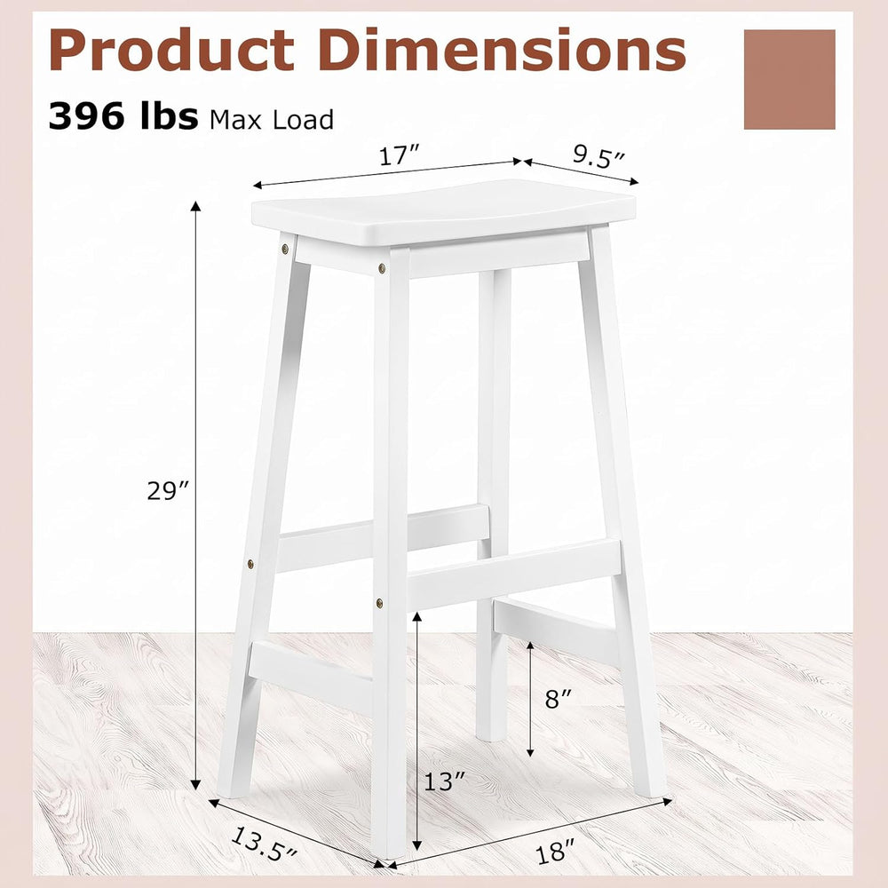 COSTWAY 29-inch Solid Wood Saddle Stools Set of 2 with Footrests, White