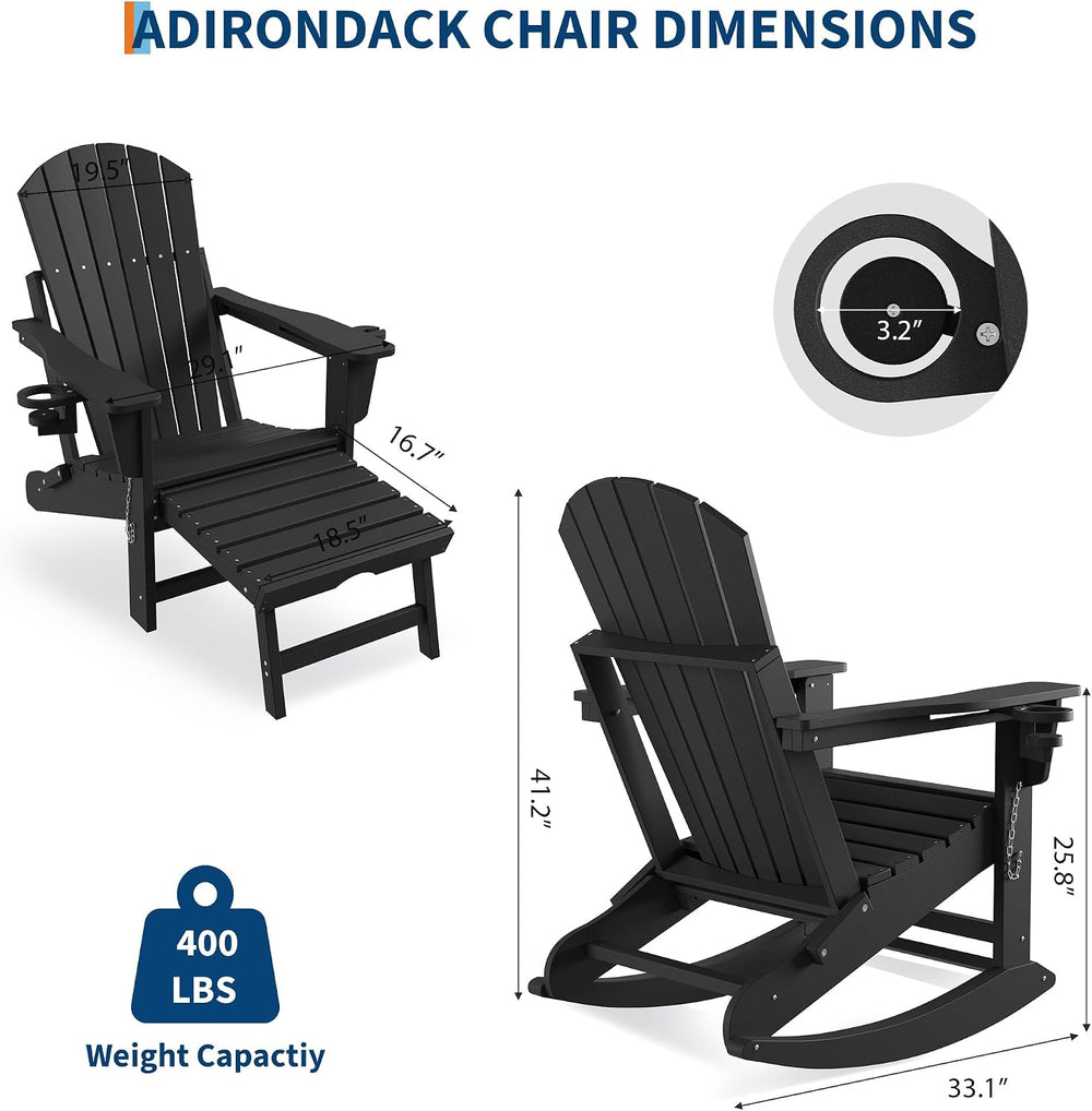 Rocking Adirondack Chairs Set of 2, Folding Adirondack Rocking Chair With Foo...