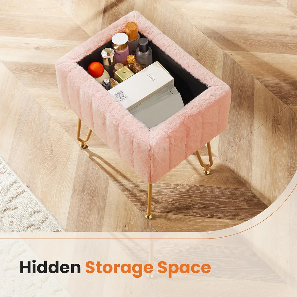 Sweetcrispy Vanity Stool Chair with Storage, 18.9”H x 16”L x 12.2”W Ottoman C...