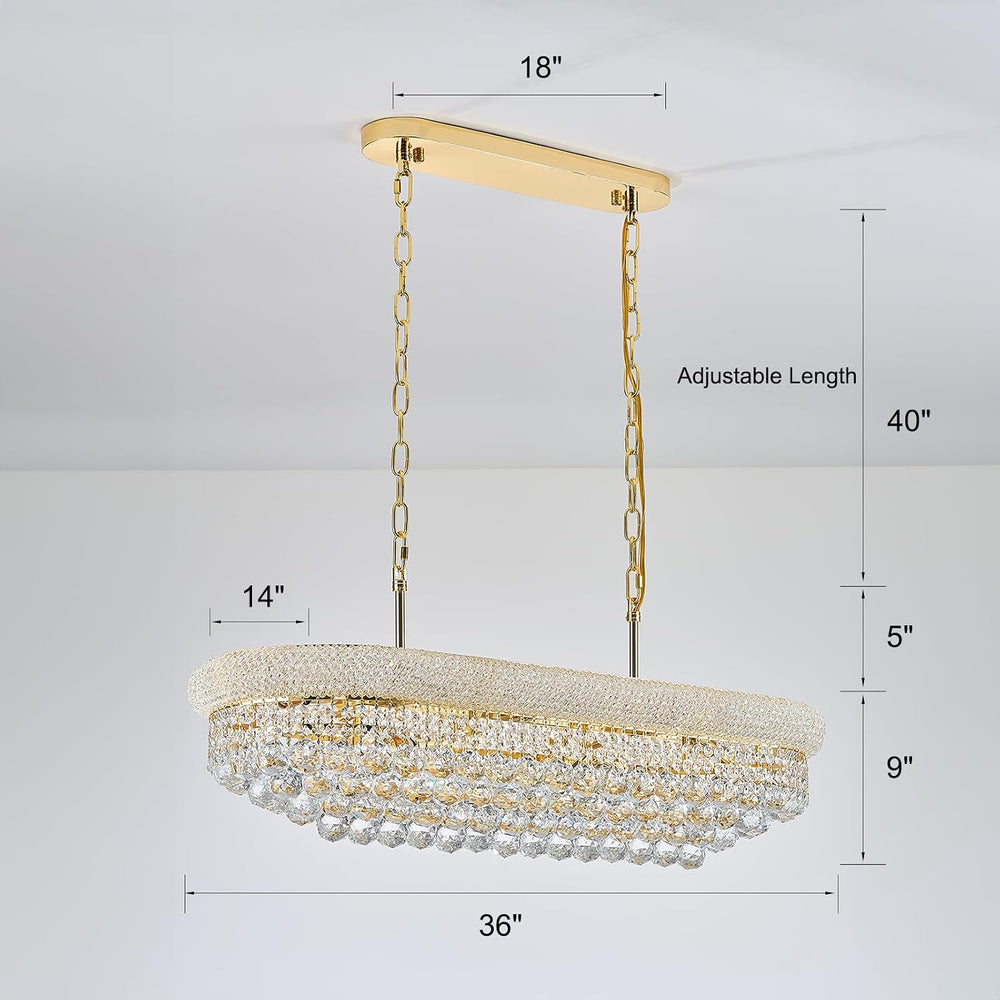 Rectangle Crystal Chandeliers for Dining Room, L36 inch Rectangular Oval Ligh...