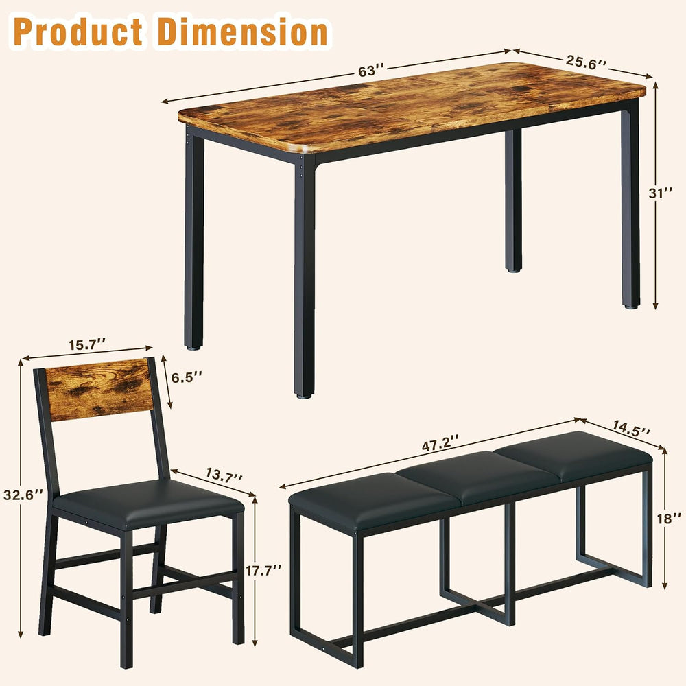 5-Piece Dining Table Set for 6, 63'' Long Kitchen Table Cushion Chair...