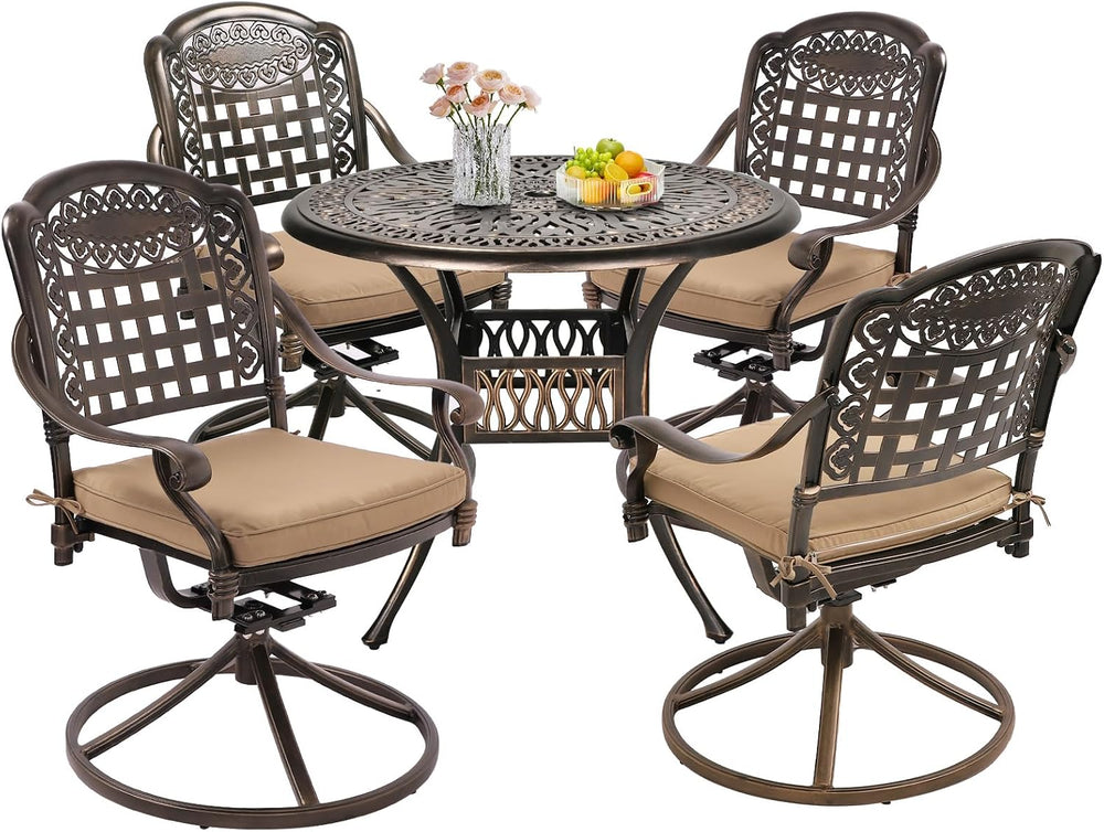 Grepatio 5 Piece Outdoor Dining Set Cast Aluminum Patio Table and Chairs Outs...