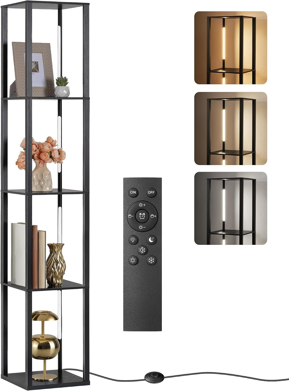 64.2" Display Shelf with Light, Modern Corner Floor Lamp with Shelves, 3...