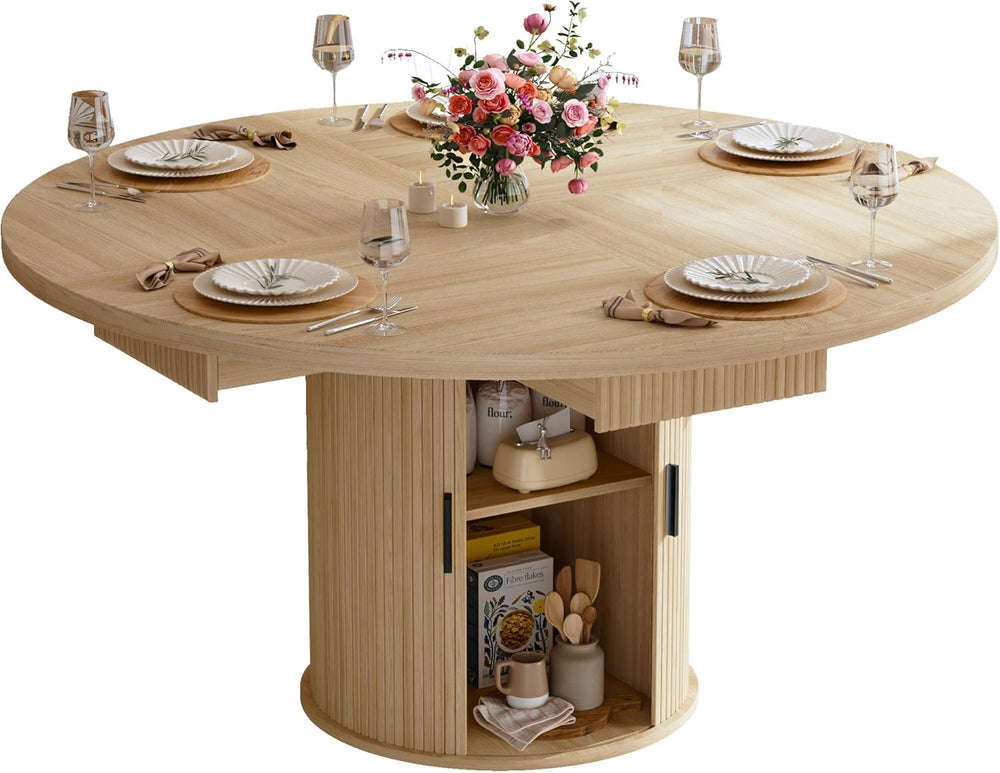 HUAHUU 47.2" Round Dining Table for 4-6, Modern Kitchen Table with 4 Dra...