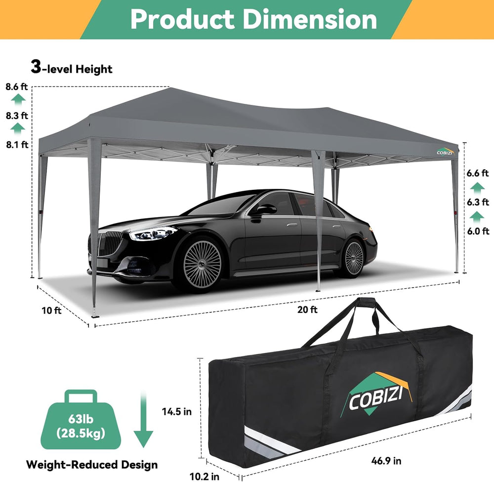 COBIZI 10x20 Canopy Tents for Parties 10x20ft Easy Setup Pop up Tents with Si...