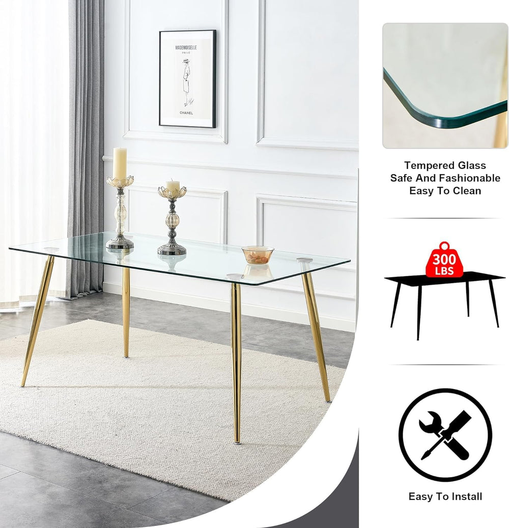 Baysitone Glass Dining Table for 4 with 63 inch Clear Rectangular Glass Top, ...