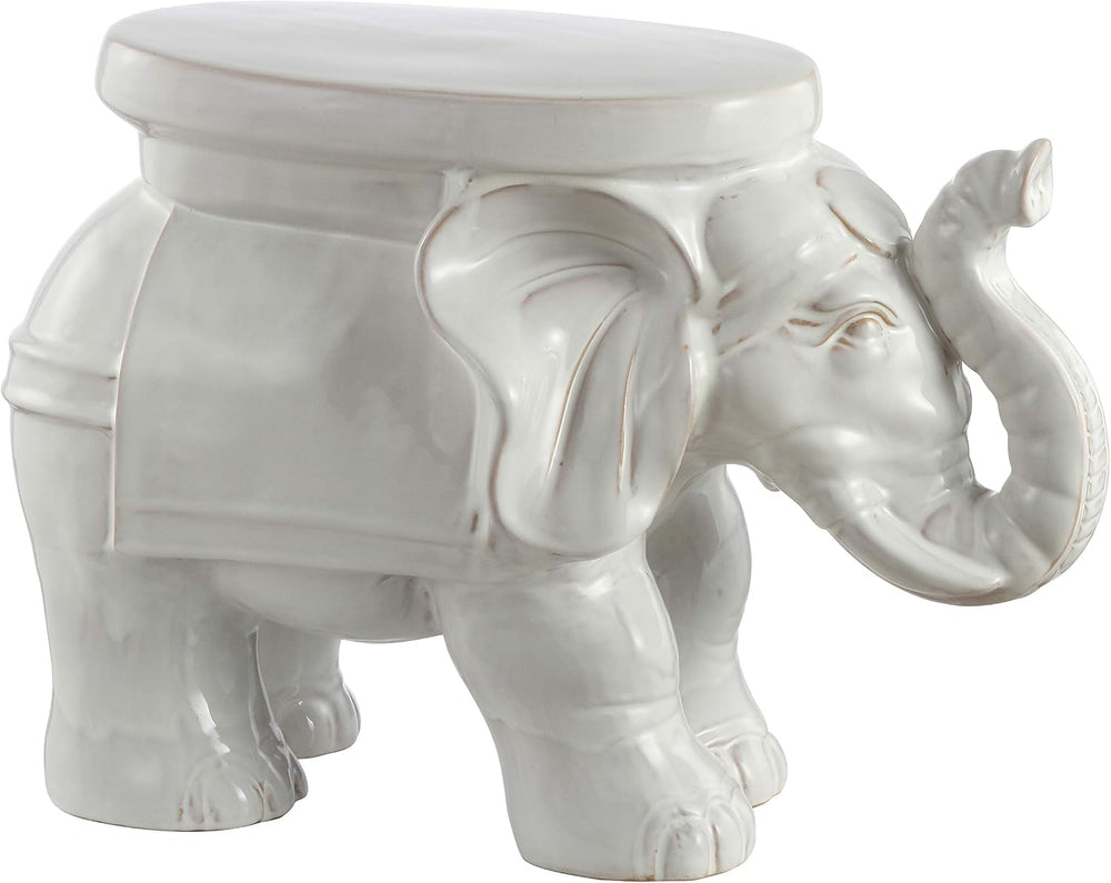 JONATHAN Y White Elephant Ceramic Garden Stool 14.25", Antique White