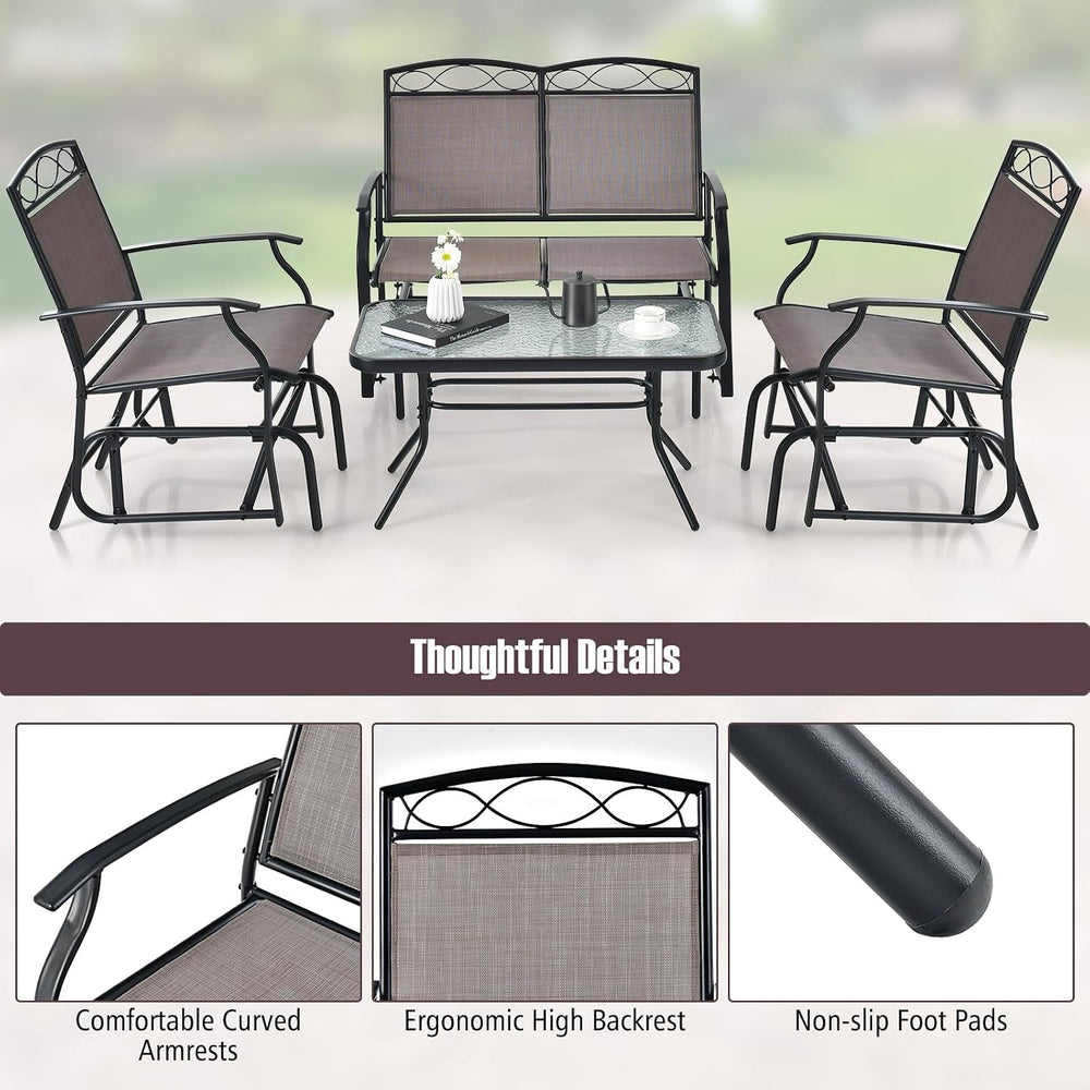 GIANTEX 4 PCS Outdoor Glider Chairs Set - Patio Furniture Set with Tempered G...