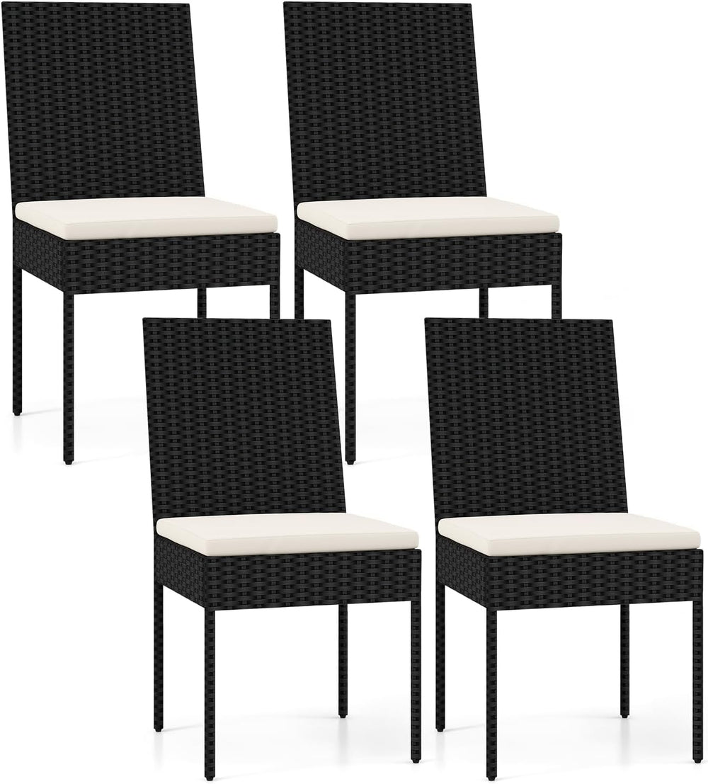 HAPPYGRILL Patio Dining Chairs Set of 4, Outdoor Armless Rattan Wicker Chair ...