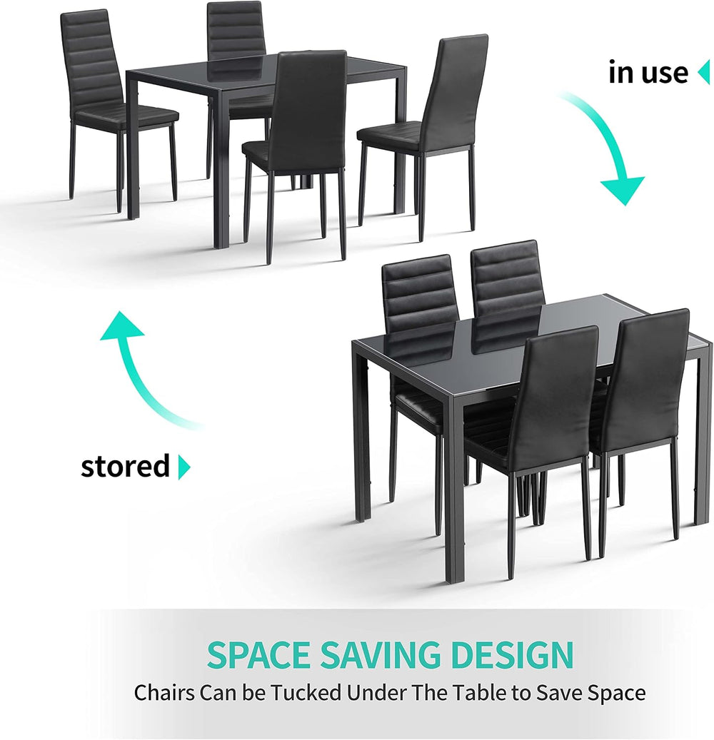 Gizoon Black 5 Piece Glass Dining Table Set, Kitchen Table and Chairs for 4