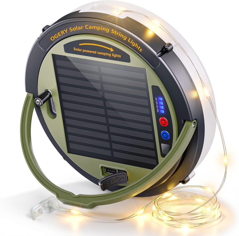 OGERY Solar Camping String Lights, 5400mAh/ 49.2FT/ 11 Modes Rechargeable