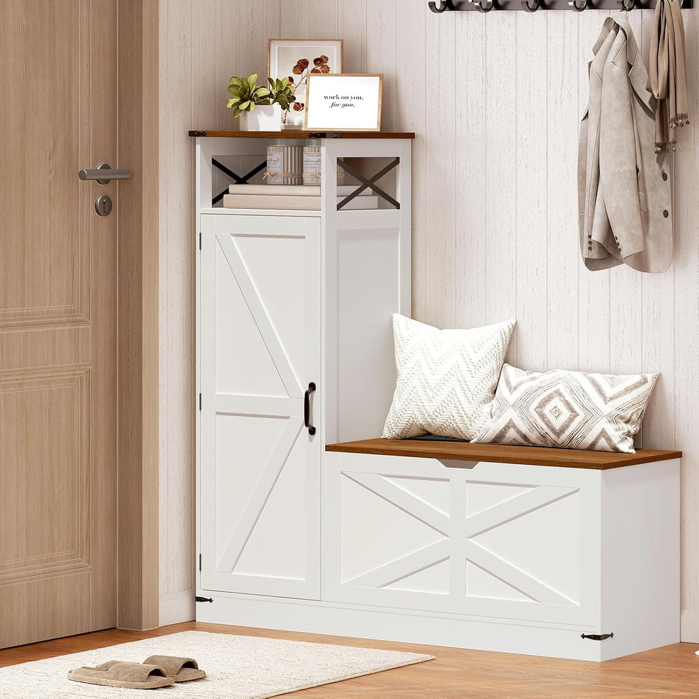 Shoe Cabinet with Bench, L-Shaped Shoe Bench, Storage Bench, Farmhouse Shoe S...