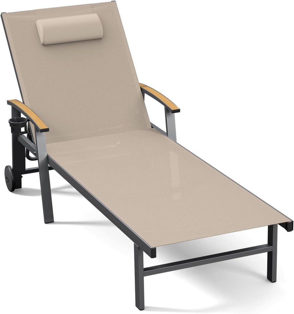 Ciokea Outdoor Lounge Chair with Pillow, 5-Position Aluminum Chaise Lounge wi...