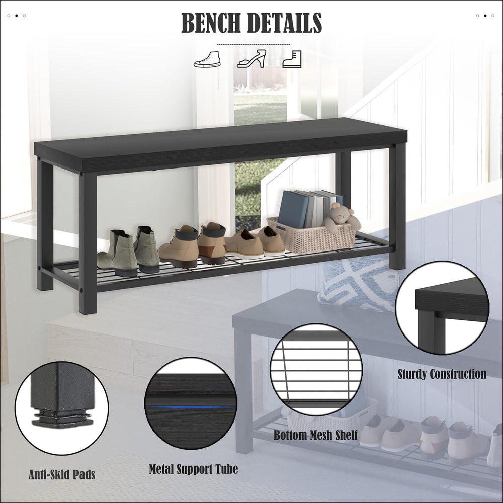 EXCEFUR Entryway Bench, Modern Wood and Metal Storage Bench for Hallway Front...