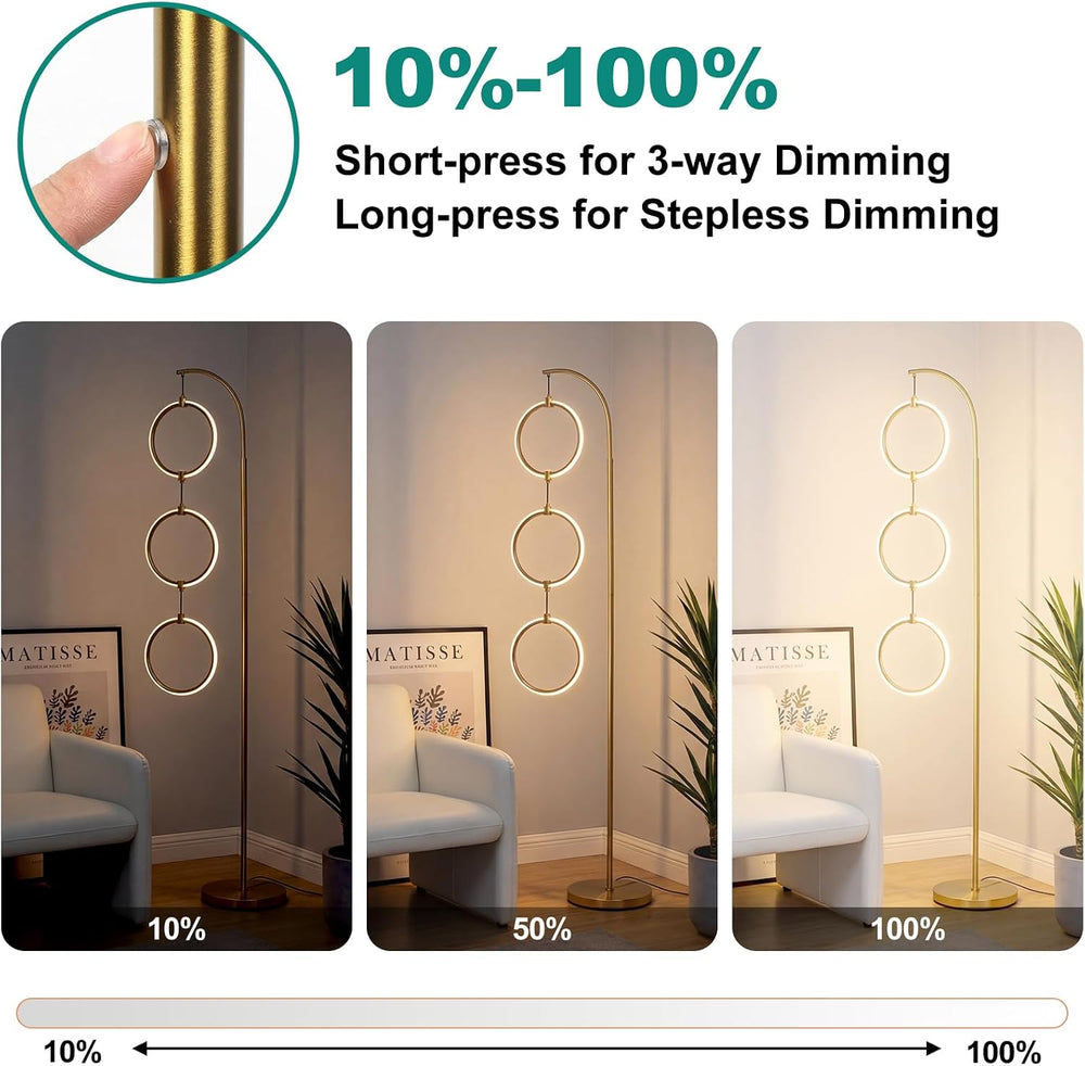 Bairth Gold 3-Light LED Floor Lamp, Modern Arc Floor Lamp for Living Room