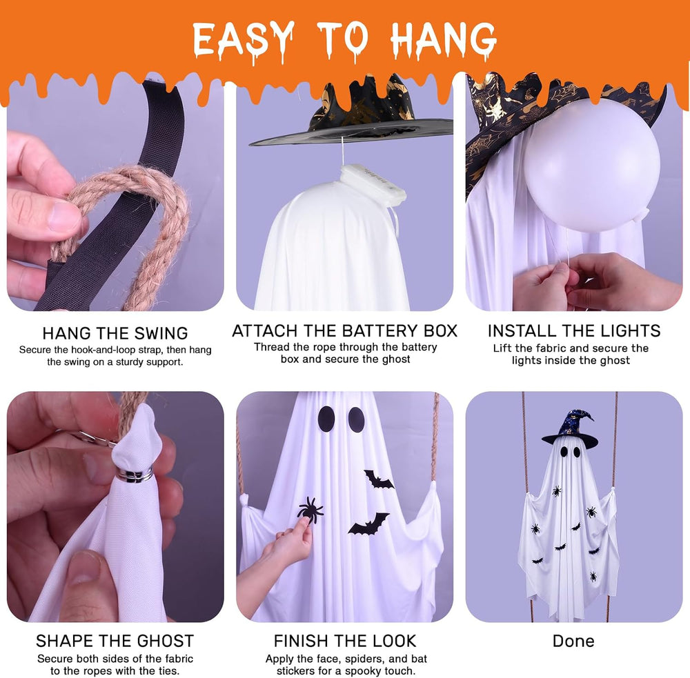 Halloween Decorations Outdoor, 5FT Lighted Swing Ghost Halloween Decoration w...