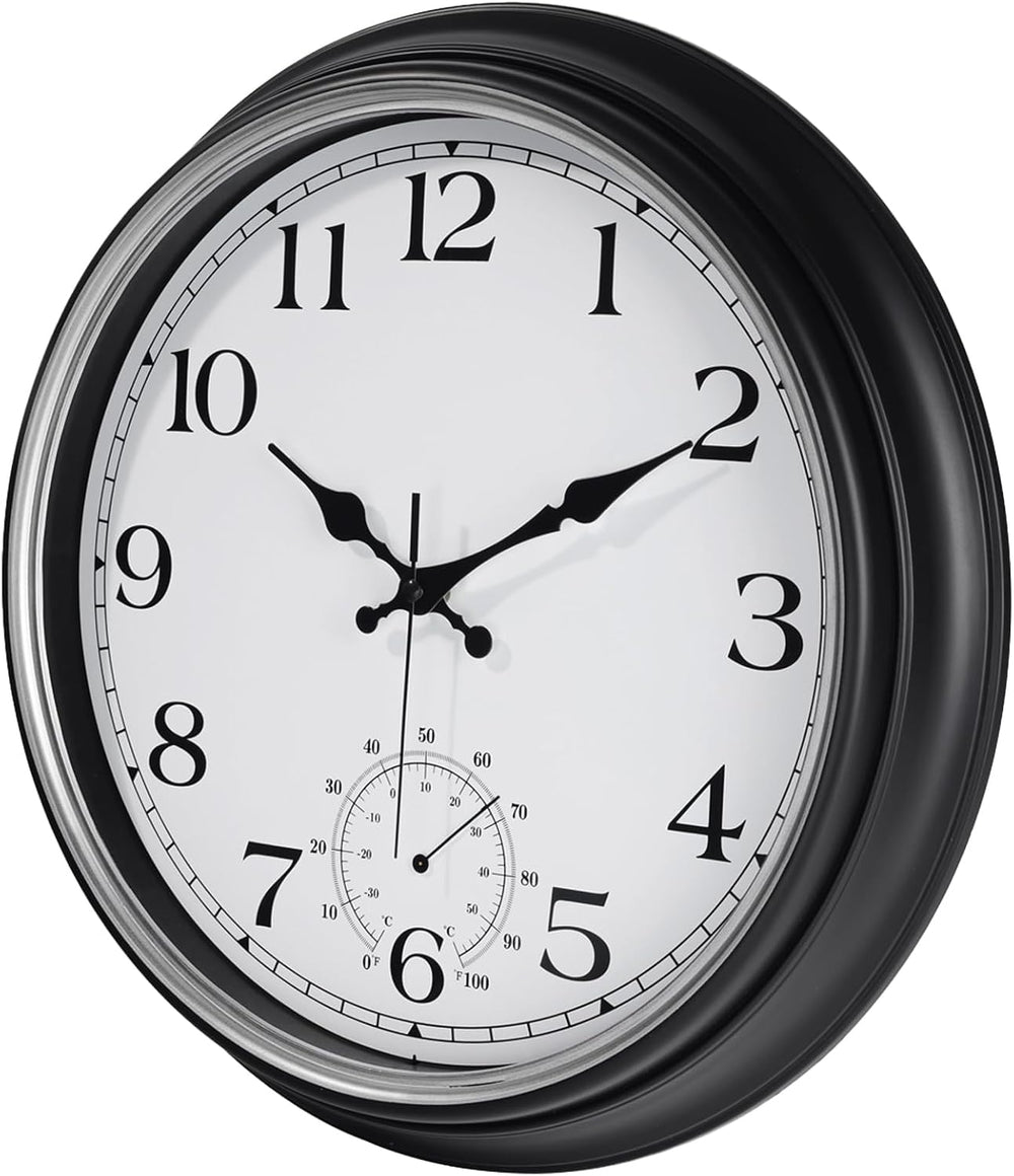 JoFomp Large Waterproof Outdoor Clock with Thermometer Combo - 16 inch Silent...