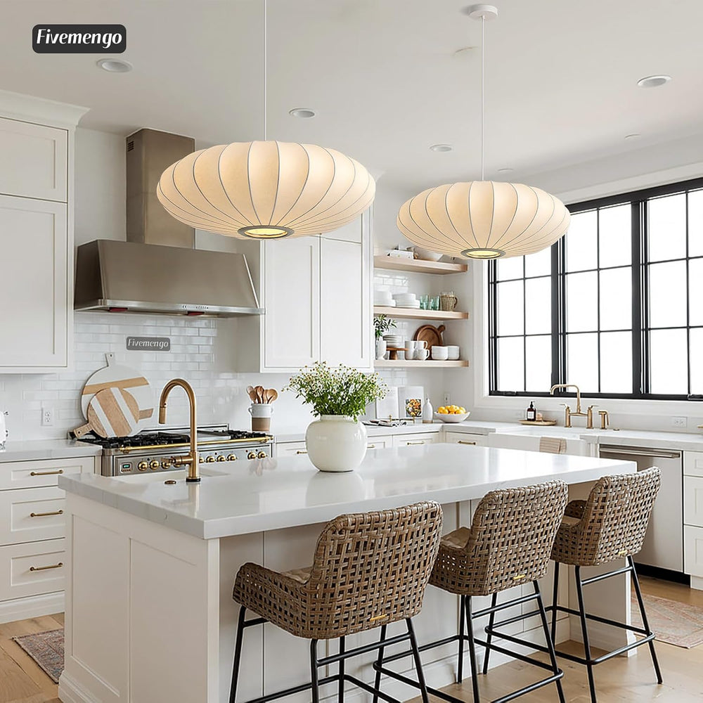 23.6in Lantern Pendant Light Bubble Saucer, White Imitation Silk