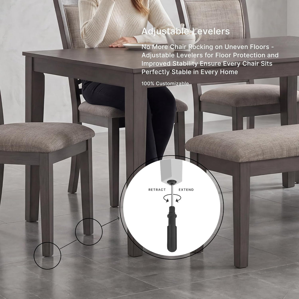 Signature Design by Ashley 6-Piece Wood Dining Table Set with Bench, Gray