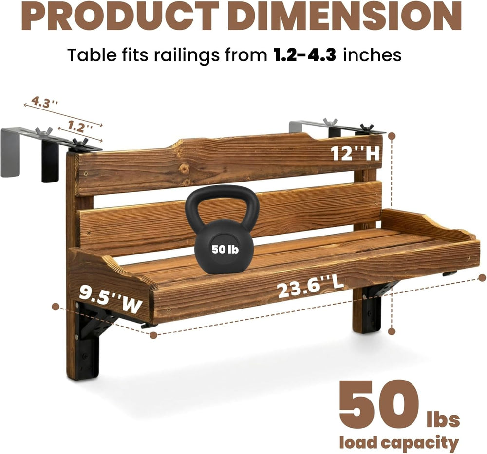 Folding Balcony Railing Table, Solid Wood Balcony Hanging Table, Railing Plan...